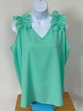 Zenana Ruffle Sleeveless top-Green Mint